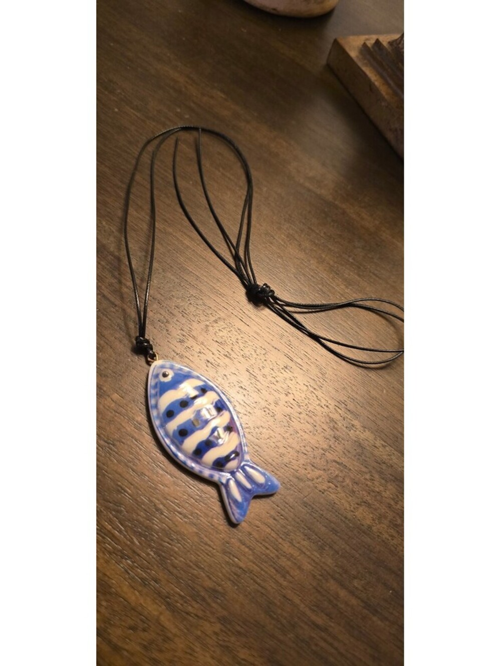 Blue and White Ceramic Fish Pendant Necklace